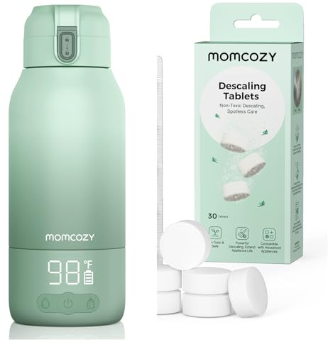 Momcozy Tragbarer Flaschenwärmer Baby für unterwegs, 500ml Kapazität & Entkalkungstab für Babyproduct, Entkalker zur Entfernung von Milch und Kalkablagerungen
