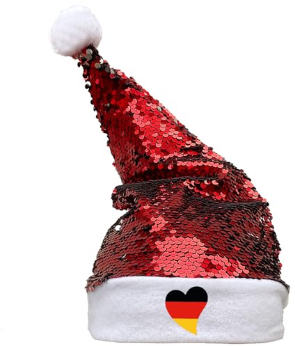 Huuraa Weihnachtsmütze Deutschland Flagge Herz Geschenk Pailletten Rot/Weiß Filz Deutschland Geschenkidee