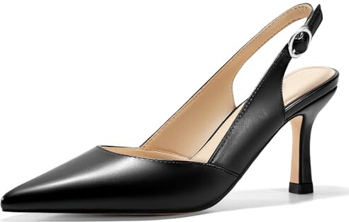 Coutgo Women's Slingback Kitten Heels Closed Pointed Toe Pumps | Backless, Vintage, Wedding Party Dress Shoes