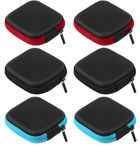 FHRYNA 3 Pezzi Custodia per Auricolari in Tessuto, Porta Cuffie con Cerniera, Organizer Antipolvere e Impermeabile per Earpods, Cavi, Caricabatteri (Rosso, Blu, Nero)