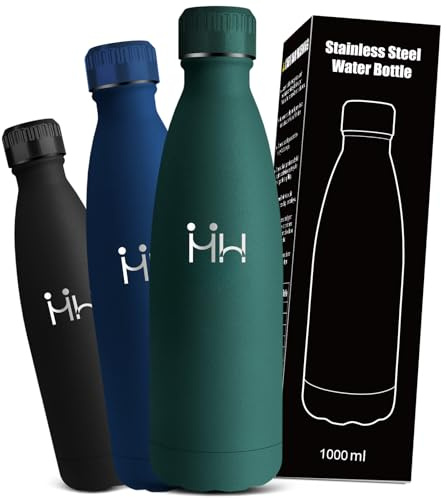Mujigaga Gourde 1l, Gourde Isotherme, Facile à Transporter, Bouteille Sport Inox, 24h Froid & 12h Chaud, Bouteille d'eau sans Bpa, Double Isolation, Reutilisable, pour Bureau, Camping, Sport