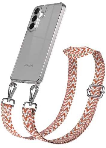 EAZY CASE Handykette - Verstellbares Taschenband kompatibel mit Galaxy S26 Plus, Schulterriemen, Handykordel mit Silikon Hülle, Umhängetasche, Blau Rot Silber