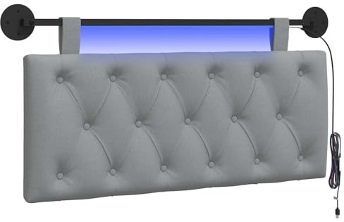 vidaXL Hängendes Kopfteil Mit LED Licht Hellgrau Stoff, Moderner Schlafzimmerkopf, rechteckiges Polster, Cozier Rückenlehne, minimalistische Deko, platzsparend