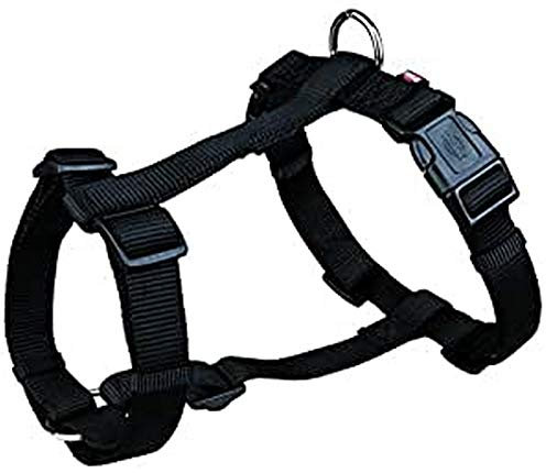 TRIXIE Premium H-Geschirr Größe M–L: Brustumfang 52–75 cm/20 mm in schwarz - verlässliches Hundegeschirr, Bruststeg, Nacken- und Bauchgurt stufenlos verstellbar für mittelgroße Hunde, 203401