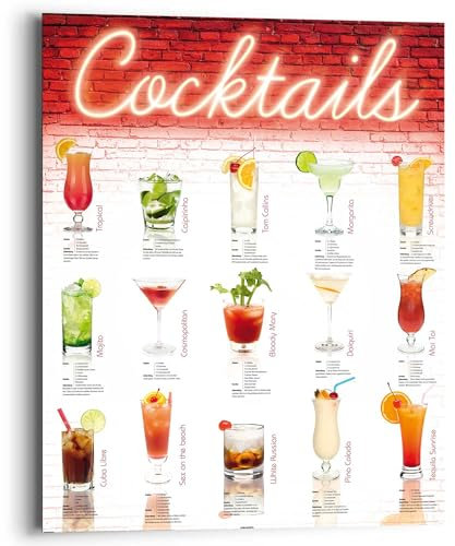 REINDERS Wandbild, Cocktails, Küche, Bilder, Wanddeko, Room Decor, MDF, Mehrfarbig, 50x40cm