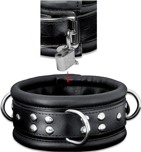 Tula-Toys BDSM HQ Bondage Erotik echt Leder Halsband gepolstert mit 3 Ringen schwarz abschließbar inkl. Schloss