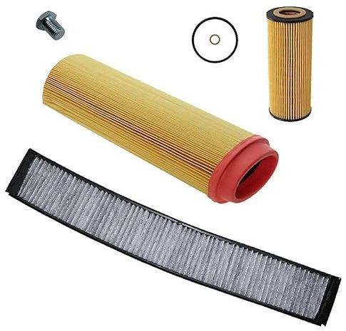 BESTPRICE Inspektionspaket Filterset mit 1x Luftfilter; 1x Innenraumfilter (Pollenfilter) mit Aktivkohle; 1x Ölfilter; 1x Ölablassschraube inkl. Dichtring