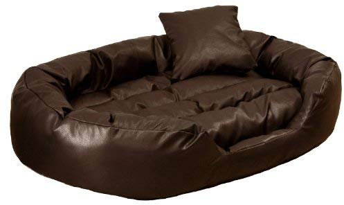 tierlando® Philip Hundebett aus edlem Kunstleder mit bequemer 4-Kammer-Matratze, pflegeleichtem Bezug und Stabiler Polsterung Größe: 110x80cm | Farbe: 01 Braun