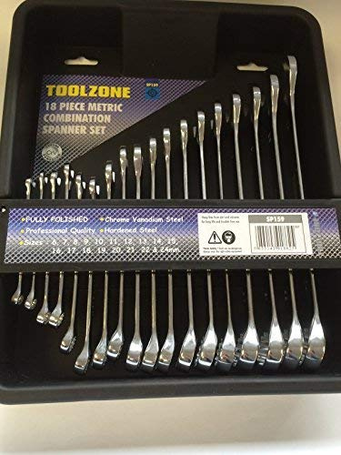 Professional Quality 18 Piece Fully Polished Chrome Vanadium Metric Combination Spanner Wrench Tool Set