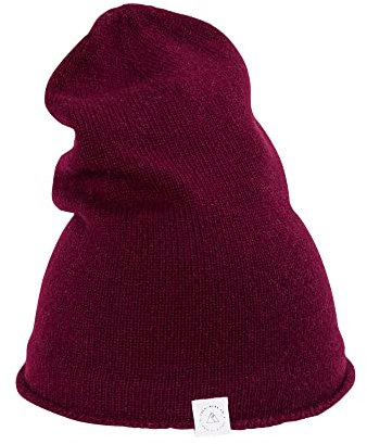 CASH-MERE.CH 100% Kaschmir Beanie Mütze | Strickmütze für Damen und Jugendliche (Rot/Cranberry)