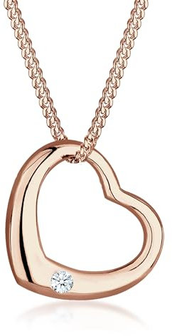 Elli DIAMONDS Halskette Damen Herz Anhänger Klassisch mit Diamant (0.03 ct.) aus 925 Sterling Silber Rosévergoldet