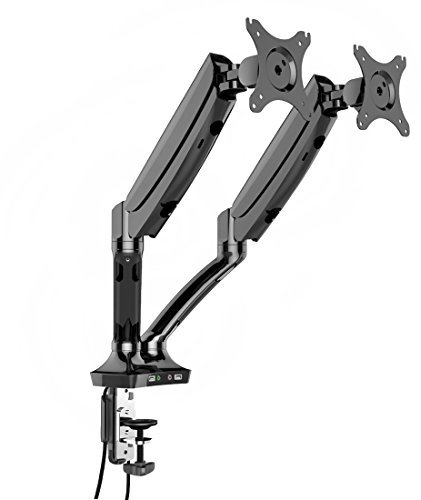Thingy Club Gas Spring Desk Mount LCD Monitor Twin Arm Stand Bracket with Tilt and Swivel (Tilt -45°/+90°|Swivel 180°|Rotate 360°