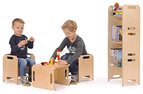 1x Stapelstuhl aus Holz mit 4 Sitzhöhen / Material: Birke Multiplex / 31 x 26 x 35 cm / Made in Germany