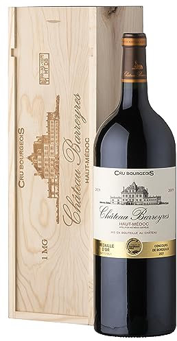 Coffret Cadeau Caisse Bois - MAGNUM Château Barreyres - AOP Haut Medoc - Cru Bourgeois - Vin Rouge - 1,5 L