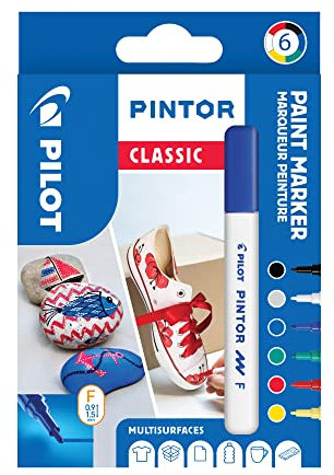 PILOT PINTOR Kreativmarker – 6 Stück in F – Klassische Farben – Farbmarker-Stifte für DIY-Projekte, für fast alle Oberflächen, schnell trocknend und gut deckend