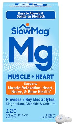SlowMag Muscle & Heart Magnesium Chloride Supplement with Calcium, 120 Count, Supports Muscle Relaxation, Heart, Nerve & Bone Health, High Absorption