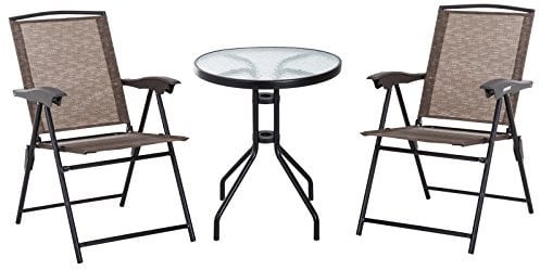 Outsunny Ensemble de Jardin 3 pièces 2 chaises inclinables Multi-Positions Pliables + Table Ronde Verre trempé métal textilène Chocolat