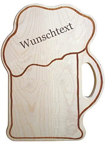 Personalisiertes Brotzeitbrett mit Gravur - Name oder Spruch - witzige Geschenkidee in Bierkrug Form aus Holz, verschiedene Größen, nutzbar als Vesperbrett, Schneidebrett, Servierbrett & mehr