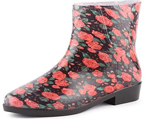 Ladeheid Kurze Gummistiefel Damen Elegant Regenstiefel Damen mit Muster LAZT201802 (Rosen 105M, 38 EU)