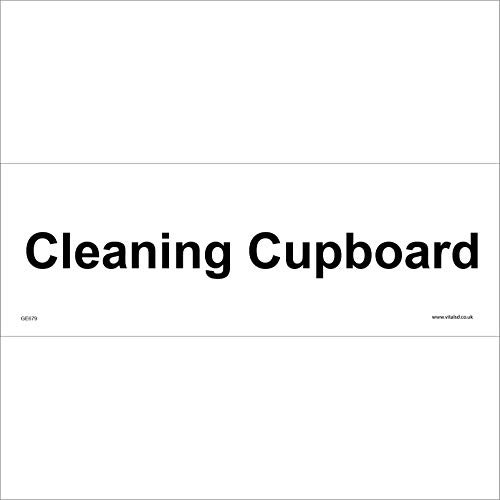 GE679 Cleaning Cupboard Sign Door Plaque Locker Closet Storeroom mops soap 150mm x 50mm Sticker/Sav - White Background