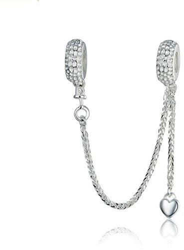 ZiNuo Charm Beads Love Heart Safety Chain 925 Sterling Silver Clip Lock Stopper Beads Safety Chain for Pandora Charm Bracelet DIY Jewelry (A)