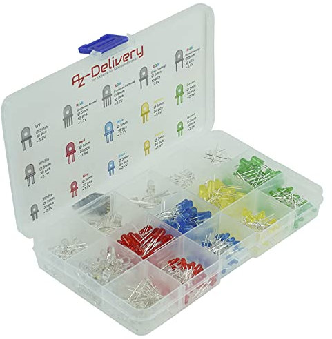 AZDelivery LED Leuchtdioden Sortiment Kit, 350 Stück, 3mm & 5mm, 5 Farben, Emittierende Runde LED-Diode Set, UV RGB CC/CA kompatibel mit Arduino inklusive E-Book!