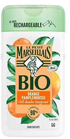 Le Petit Marseillais | Gel Douche Énergisant BIO Orange Pamplemousse (flacon de 250 ml) – 98 % d'ingrédients d'origine naturelle et pH neutre pour la peau – Emballage recyclable et rechargeable