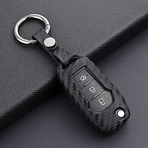 Qirc Coque de clé de Voiture en Fibre de Carbone Silicone pour Protection et décoration avec Boucle