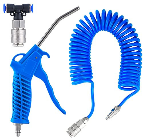 eROOSI Duster Cleaning Gun Kit, Blow Dust Gun, Air Duster Blow Gun, Air Blow Gun with 5 Metre Coil Air Hose(4 * 6mm) for Lorry Van Truck Car, Max Pressure 10 Kg/CM2