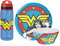 Zak Designs Wonder Woman Geschirr-Set mit Teller, Schüssel und Wasserflasche aus strapazierfähigem Material und perfekt für Kinder (ohne BPA), 3-teiliges Kunststoff-Set