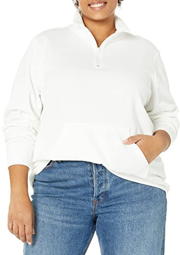 Amazon Essentials Top in Pile con Cerniera a Un Quarto a Maniche Lunghe (Disponibile in Taglie Forti) Donna, Avorio, 3XL Plus