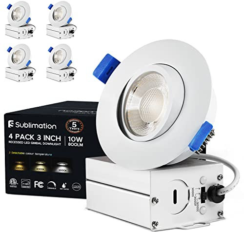 3 Inch led recessed Light 4 Packs,Waterproof recessed Lights for Shower，Ultra-Thin 10w with Junction Box,3 Colors Adjustable,Suitable for Bathroom,Parlor,Bedroom,Kitchen,Balcony(3 inches - 4 Packs