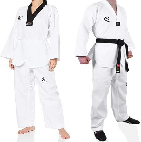 MAR | Taekwondo Uniform, White V-Neck Gi, Wacoku Gi | Men & Women; Kids & Adult Sizes | Taekwondo Suit, Taekwondo Dobok - Polycotton Medium-Weight Fabric (3/160)