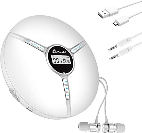 KLIM Discman Lettore CD Portatile con Batteria Interna Ricaricabile + Auricolari KLIM Fusion – CD-R, CD-RW ed MP3, CD Walkman - Bianco (Ricondizionato)
