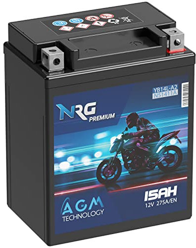 NRG Premium YB14L-A2 AGM Motorradbatterie 15Ah 12V 275A/EN Batterie 51411 12N14-3A FB14L-A2 YB14L-B2 auslaufsicher wartungsfrei ersetzt 14Ah