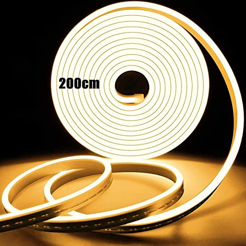 ZHENNBY LED Strip Neon Dimmbar Licht 2m Neonlicht Aussenbereich Wasserdicht IP65 LED mit Schalter Halter Controller DIY Deko für Innen Aussenbereich Heim Küche Schild - Warmweiss