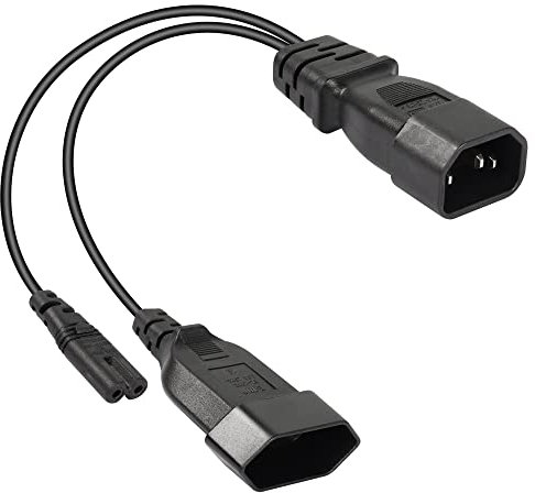 CERRXIAN 1FT C14 auf C7 + Euro Y-Splitter-Stromkabel, IEC 320 C14-Stecker auf C7 + Euro-Buchse AC-Konvertierungskabel, geeignet für Computer, Projektoren, Scanner, Drucker usw