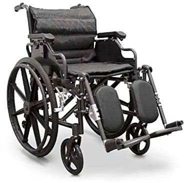 QUIRUMED Silla de ruedas aluminio plegable. Apoyabrazos abatible, ruedas extraíbles, Reposapiés elevables 90º, Asiento y respaldo con cojín acolchado, Frenos manuales, Antivuelco