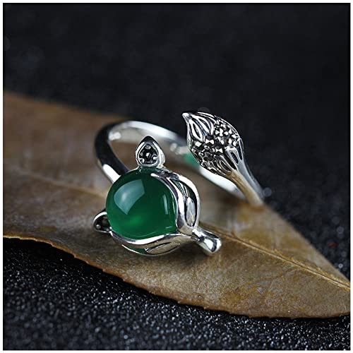 Lllunimon 925 Sterling Silver Fox Open Ring exquisit schöner Edelsteinringe charmante Schmuckgeschenke für Frauen Mädchen,Chrysoprase