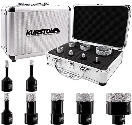 KURSTOL Diamond Core Drill Bit Set - 7pcs 6/8/10/20/25/35/50mm Hole Saw Kit M14 thread for Dry Drilling Porcelain Ceramic Tile Granite Marble Stone Angle Grinder