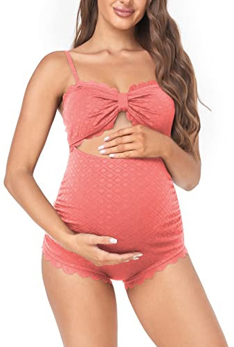 EastElegant Maillot de bain une pièce de maternité avec découpe dans le dos - Bikini de grossesse festonné - Maillot de bain pour femme enceinte, rose, Taille M