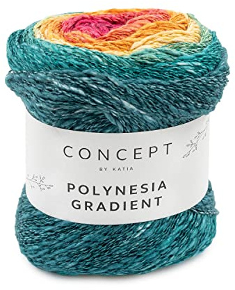 Polynesia Gradient Katia gomitoli da 200 grammi e 660 metri. (Blu verdastro-arancione-fucsia 305)
