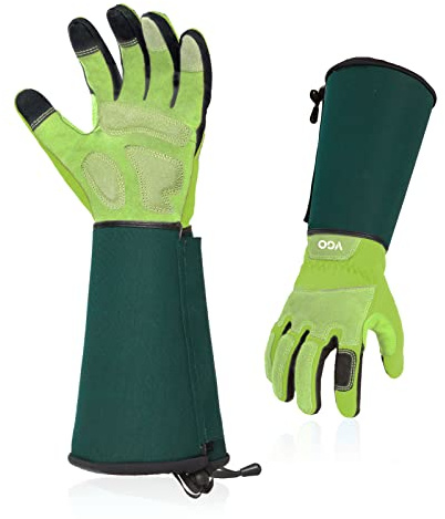 Vgo... Gardening Gloves Long Sleeves in Leather with Touchscreen, Heavy Duty Work Gloves Gauntlet Thorn Proof Antivibration for Women