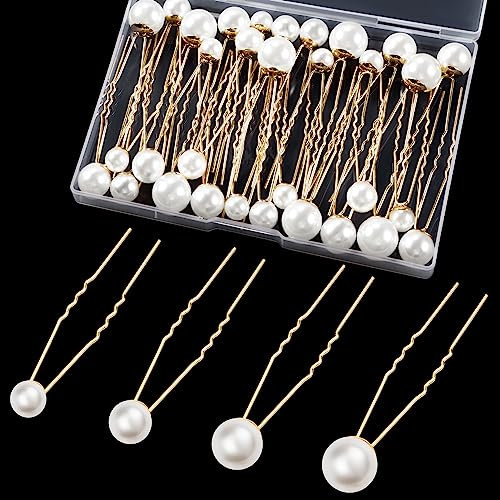 Kiiwah 32pcs Pince Chignon à Cheveux en 4 Tailles Perles, Épingle de Mariage Élégant, Bijoux Cheveux de Tete Mariage en Forme U pour Mariée, Demoiselle, Filles