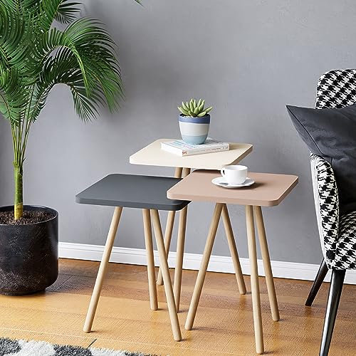 [en.casa] Satztisch Hobro im 3er Set Beistelltisch Wohnzimmertisch Kaffeetisch Quadratisch 49 x 34 x 34 cm eckig Couchtisch Grau/Weiß/Rosé