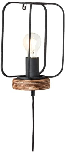 Lightbox Wandlampe mit Zuleitung - Vintage Wandleuchte mit Schalter - 27 x 20 x 12 cm - E27 Fassung - max. 52 W - aus Metall/Holz - in Braun/Korund Schwarz
