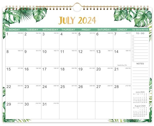 Colorage Wandkalender 2023-2024 - Kalender 2023-2024 von Juli 2023 - Dez. 2024,18-Monatskalender 2023-2024, 37,6 x 29 cm, große linierte Blöcke, perfekt zum Planen und Organisieren, grünes Blatt