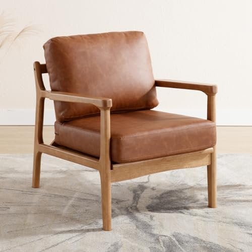chairus PU Leder Ohrensessel für Wohnzimmer Polsterstuhl Loungesessel Lehnsessel mit Massivholzrahmen Relaxsessel für Wohnzimmer (Braun)