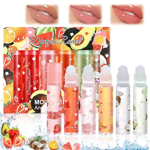 Miioto Lipgloss Set Mädchen, 6 Stück Fruity Moisturizing Lipgloss Set, Roll on Lip Glow Oil, Transparent Lip Gloss Sets, Lippgloss Dauerhafte und Lang Anhaltende Feuchtigkeitsversorgung