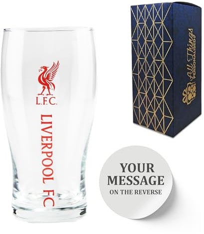 Personalised Engraved Liverpool Pint Glass, Made with Official Liverpool F.C. Tulip Pint Glass, Gift Boxed, 570ml or 20oz Capacity, Football Beer Glass